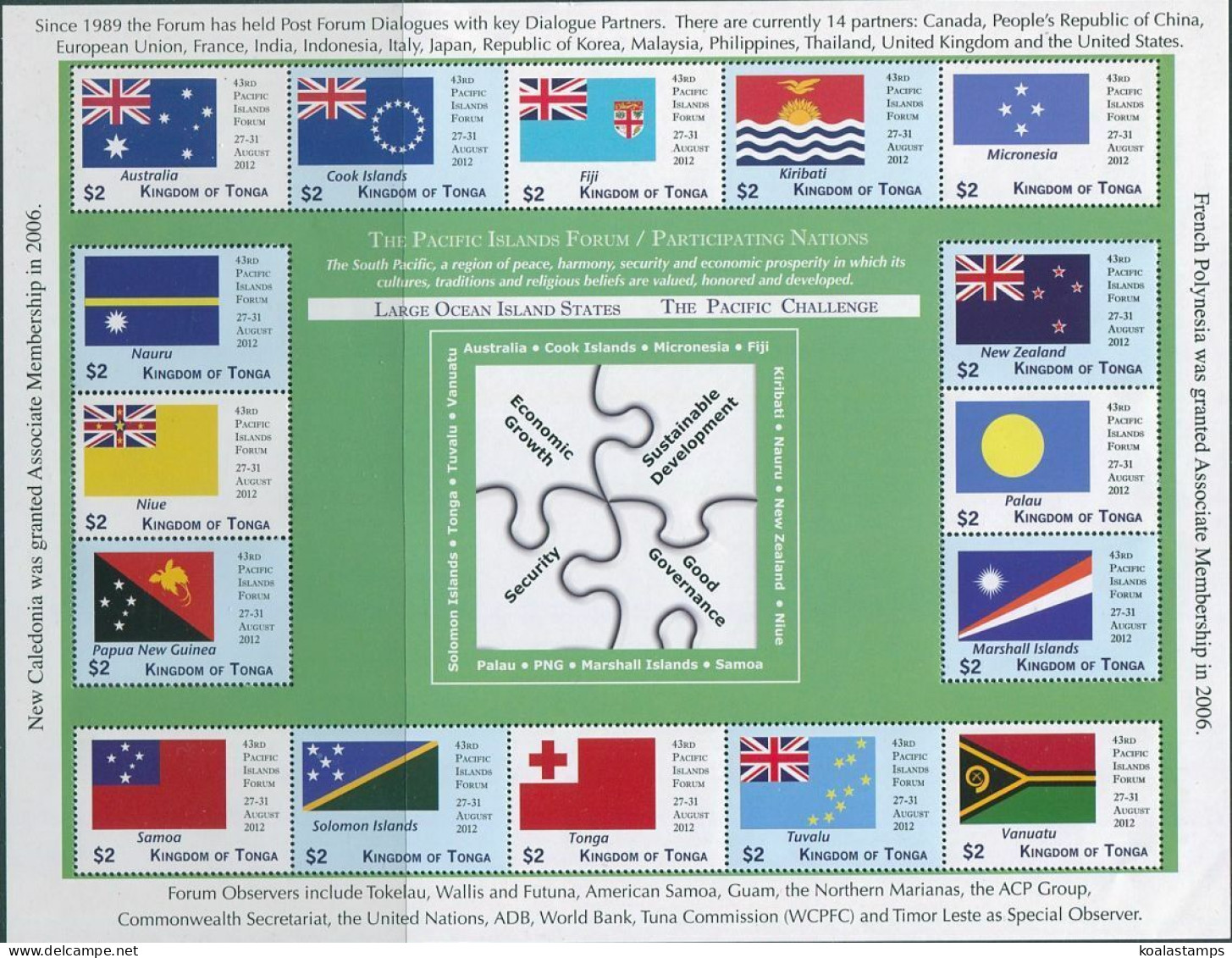 Tonga 2012 SG1658 2p X16 South Pacific Conference Flags MS MNH - Tonga (1970-...)