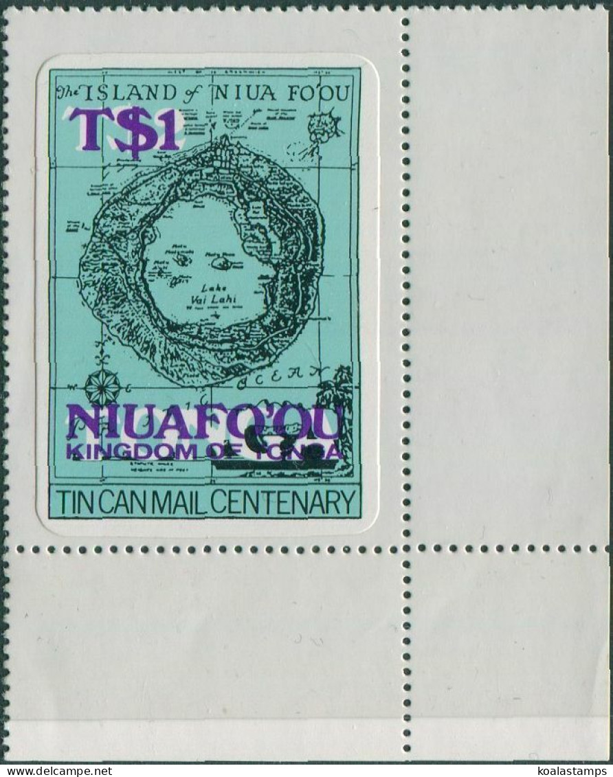 Niuafo'ou 1983 SG15a T$1 Map Deep Mauve Surcharge Corner MNH - Tonga (1970-...)