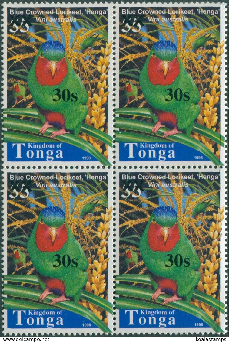 Tonga 2008 SG1614 30s On 55s Blue-crowned Lorikeet Block MNH - Tonga (1970-...)