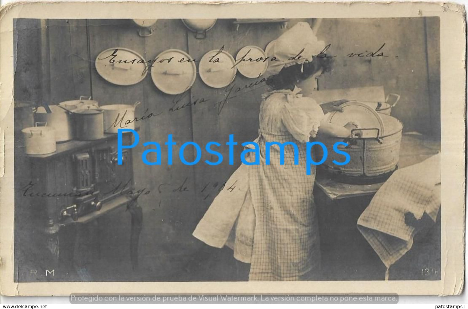 228900 ARGENTINA COSTUMES GIRL WASHING THE DISHES BREAK CIRCULATED TO BUENOS AIRES POSTAL POSTCARD - Argentina