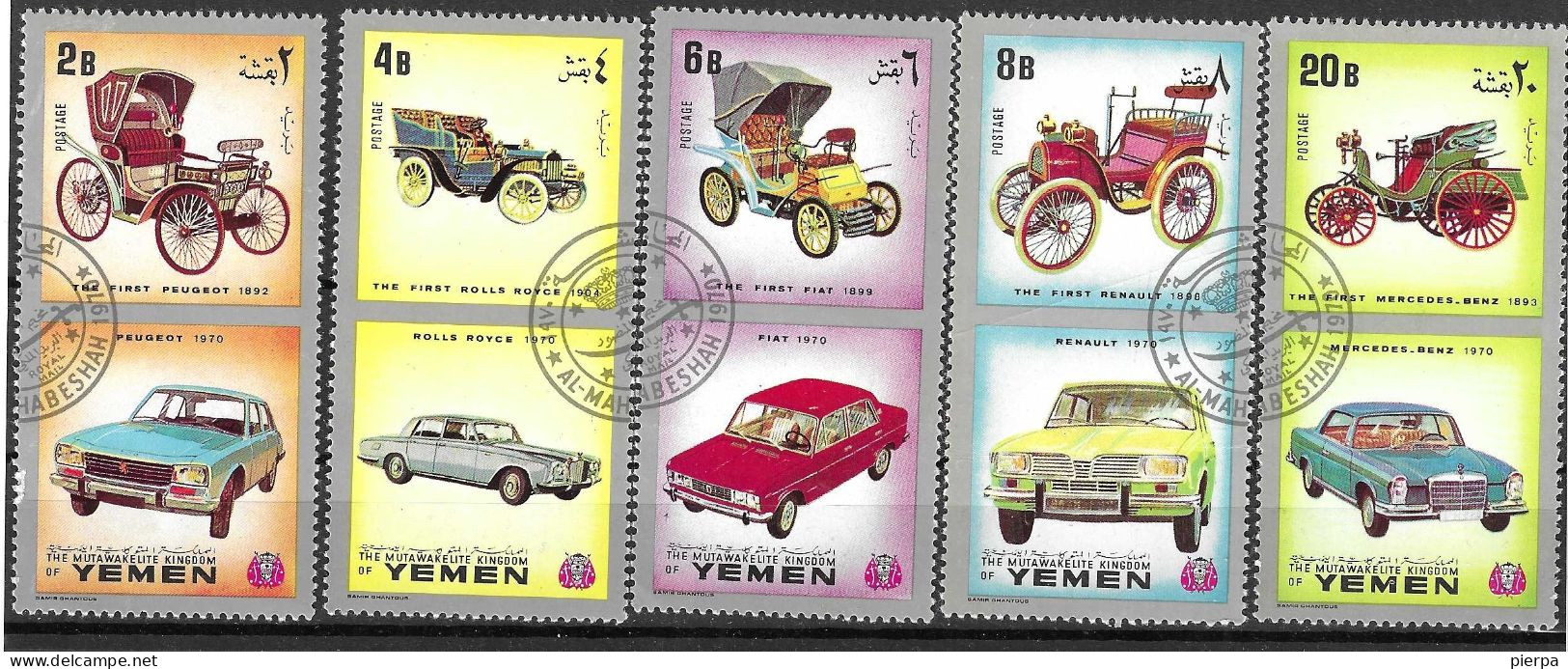 YEMEN REGNO - 1970 - AUTOMOBILI - SERIE 5 VALORI - USATA (YVERT 290) - Voitures