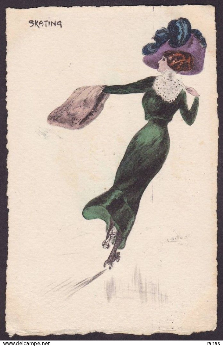 CPA Naillod Charles Art Nouveau Femme Girl Woman érotisme éros Circulé Mode Chapeau Skating Patins à Roulettes - Naillod