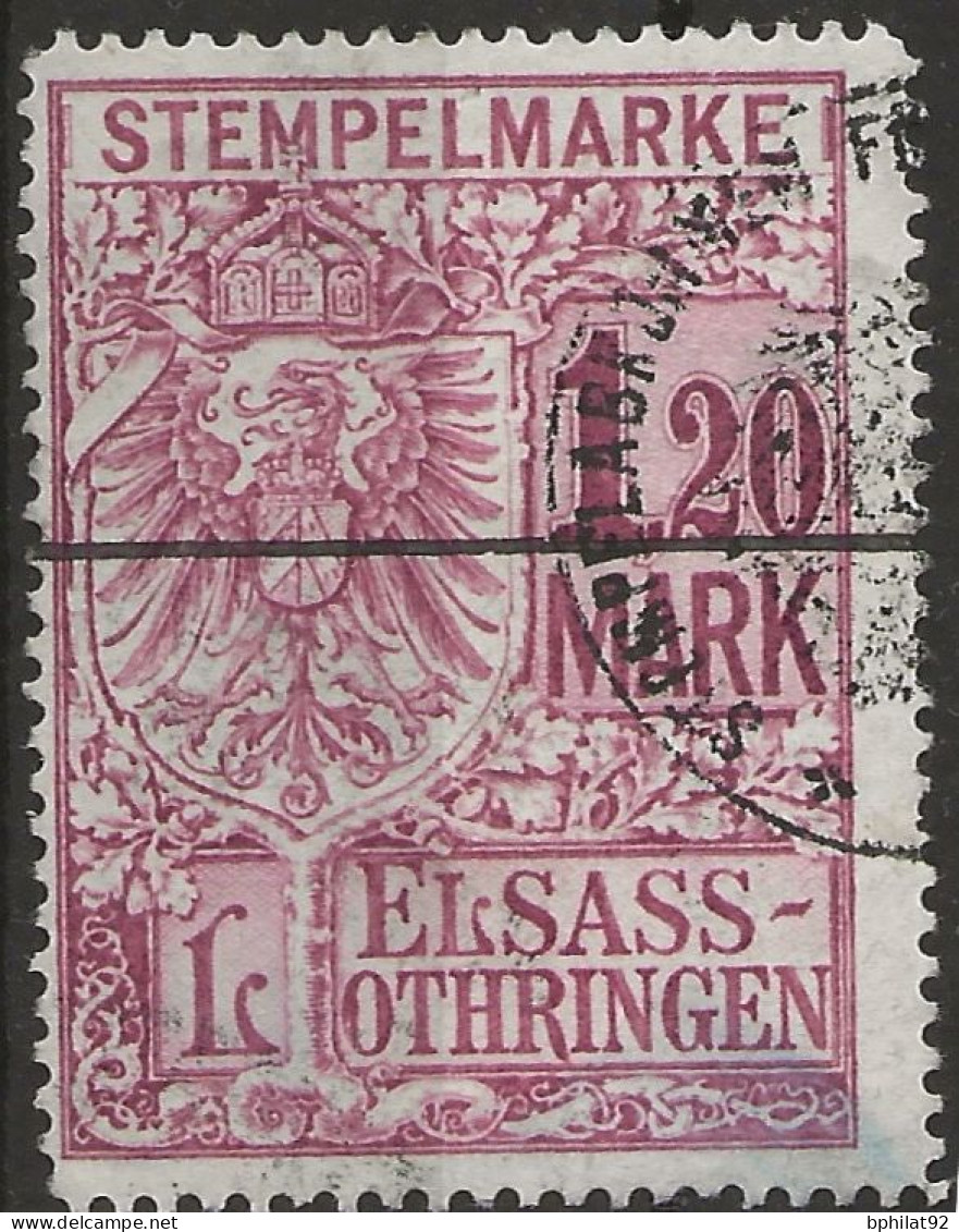 !!! ALSACE-LORRAINE, TIMBRE FISCAL N°108, OBLITÉRÉE, 20 MARK - Usati