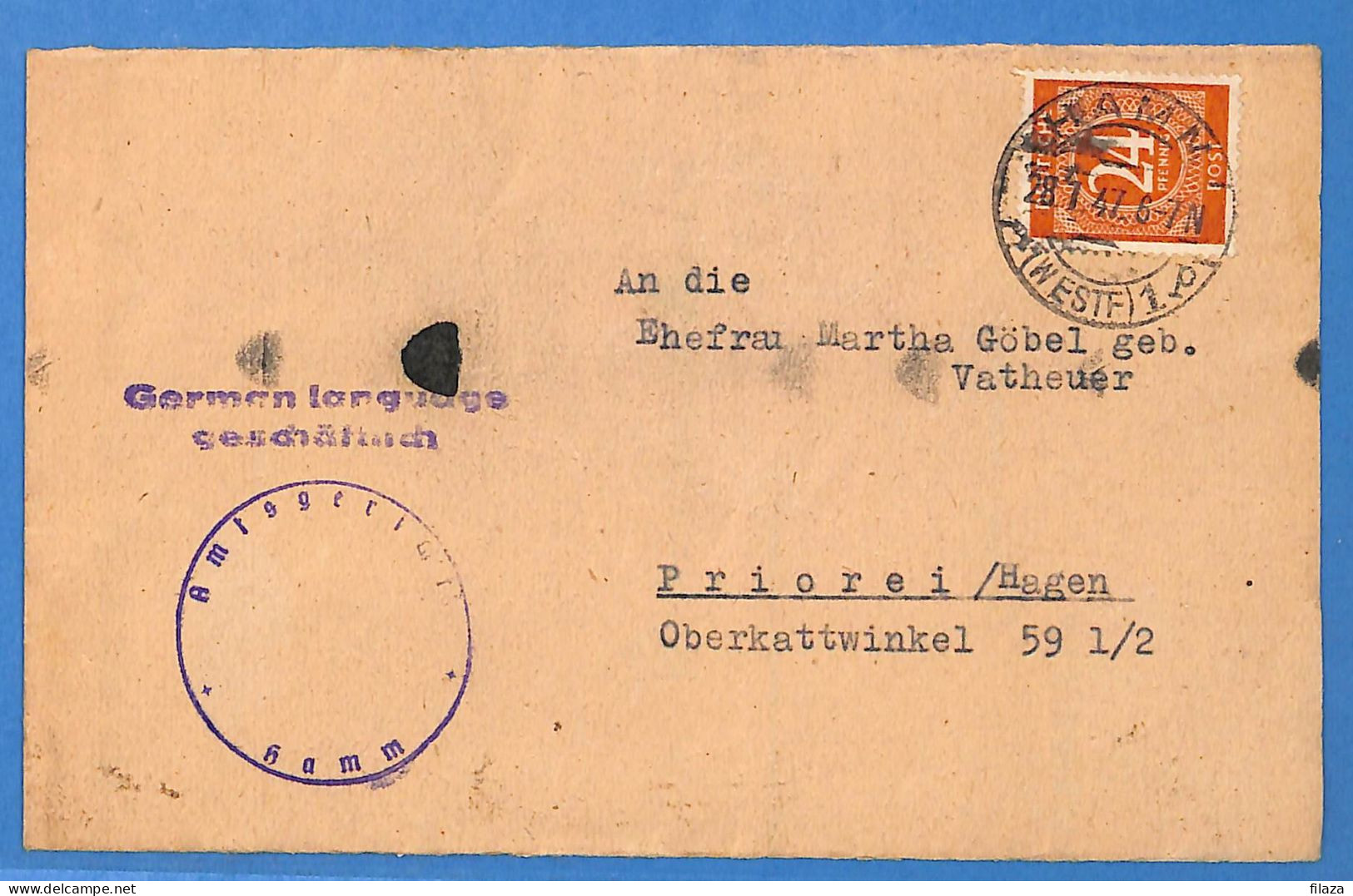 Allemagne Zone AAS 1947 - Lettre De Hamm - G33302 - Autres & Non Classés