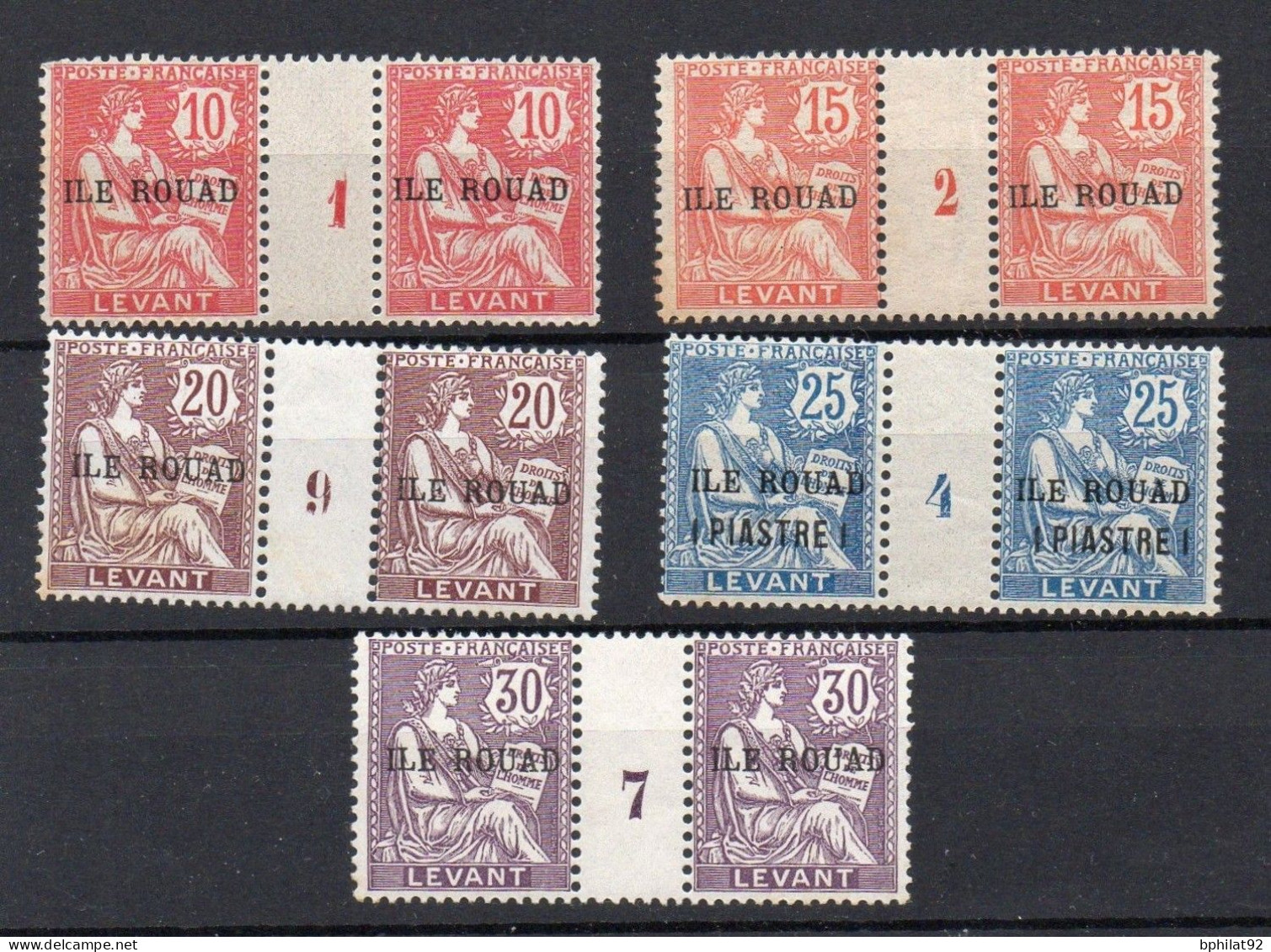 !!! ROUAD, LOT DE 5 PAIRES AVEC MILLESIMES ** PETITES ADHERENCES DE COULEUR SUR CERTAINES - Unused Stamps