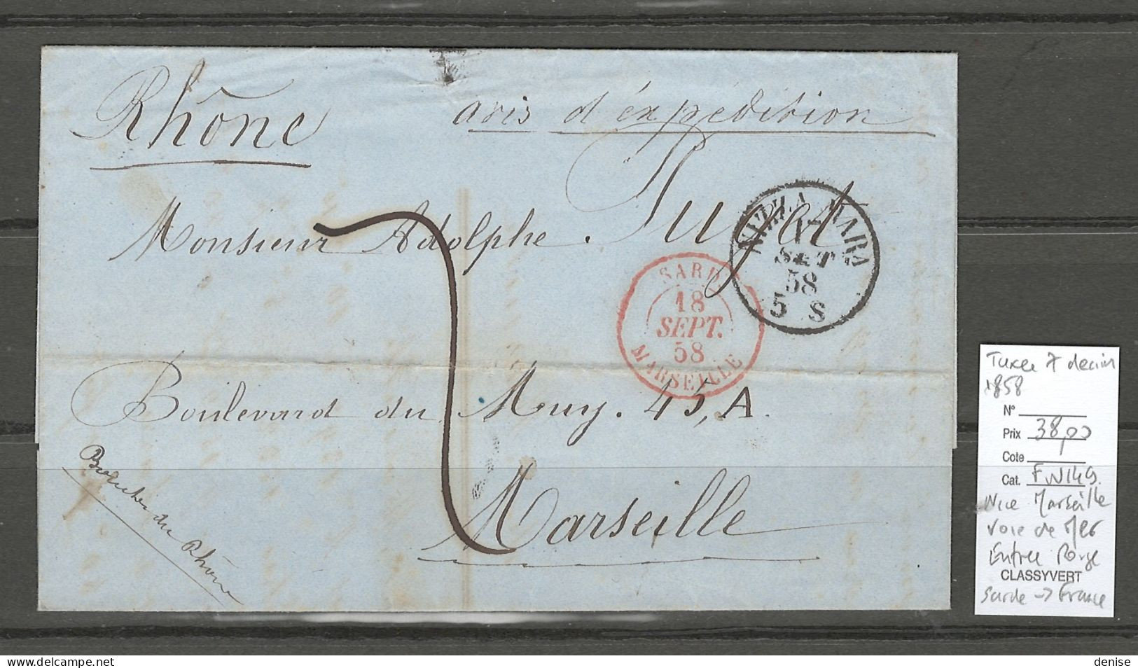 France -  Nice Marseille  - Cachets Sardes - Nizza Mara - 1858 - Voie De Mer - Maritieme Post