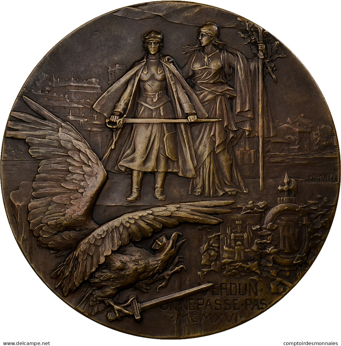 France, Médaille, A La Gloire Des Héros De Verdun, 1916, Bronze, Pillet, SPL - Sonstige & Ohne Zuordnung