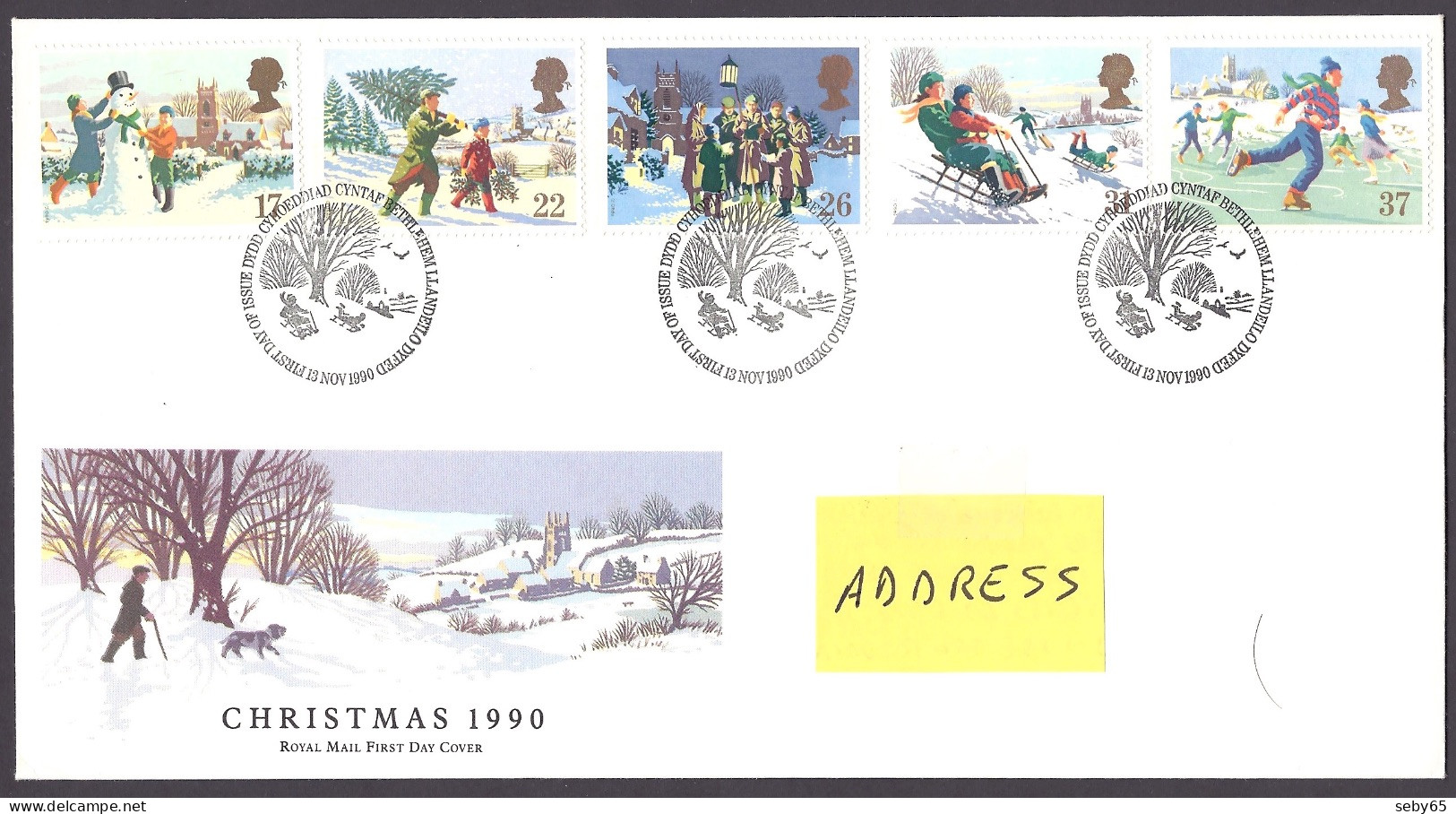 Great Britain 1990 - Christmas, Noel, Nativity, Natale, Weihnachten, Winter Scenes, Sled, Skating - FDC First Day Cover - 1981-1990 Dezimalausgaben