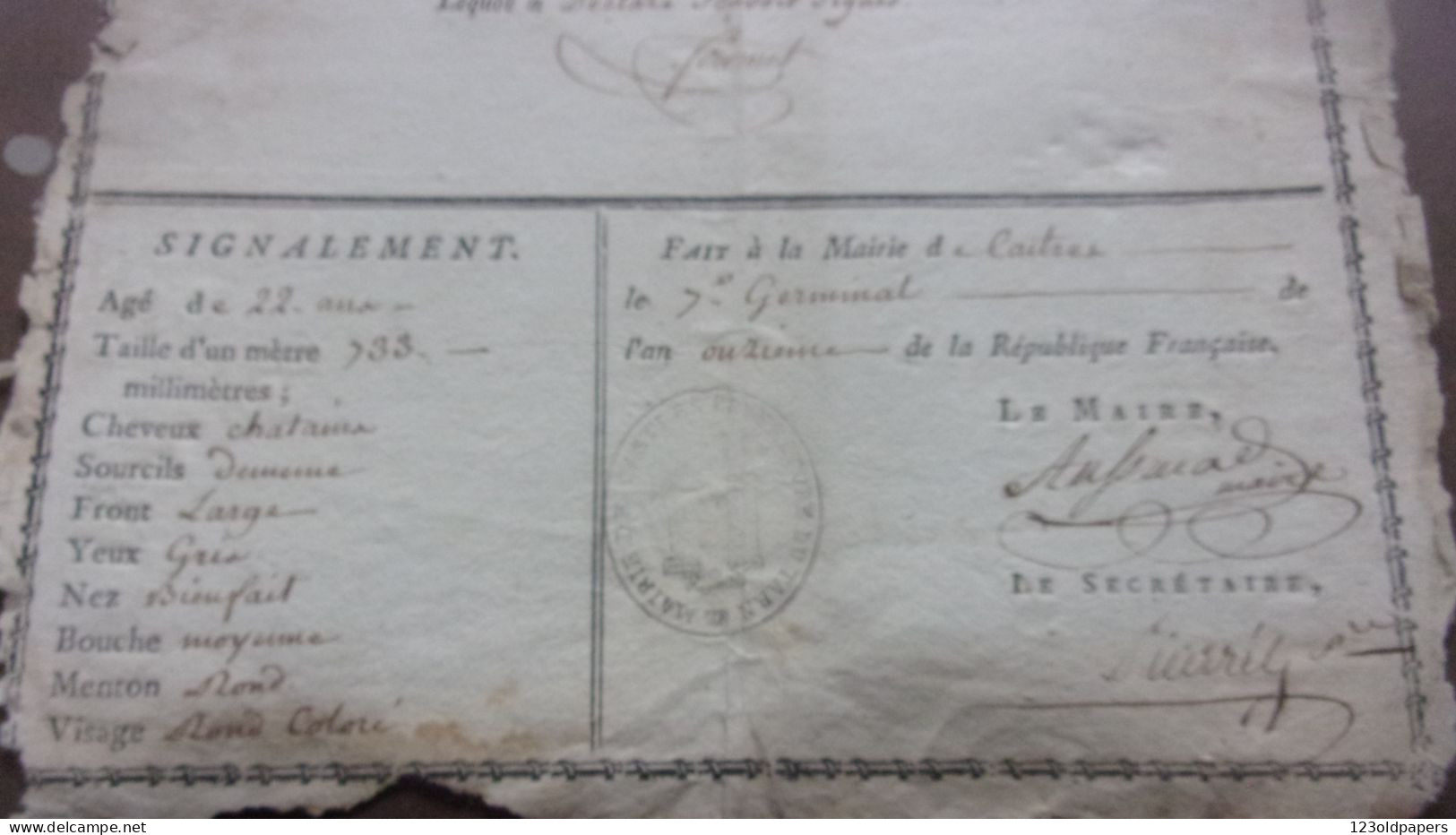 AN XI  1802 PASSE PORT POUR SE RENDREA MARSEILLE DE CASTRES TARN PROFESSION SURNUMERAIRE AU BUREAU DES DOMAINES - Documenti Storici