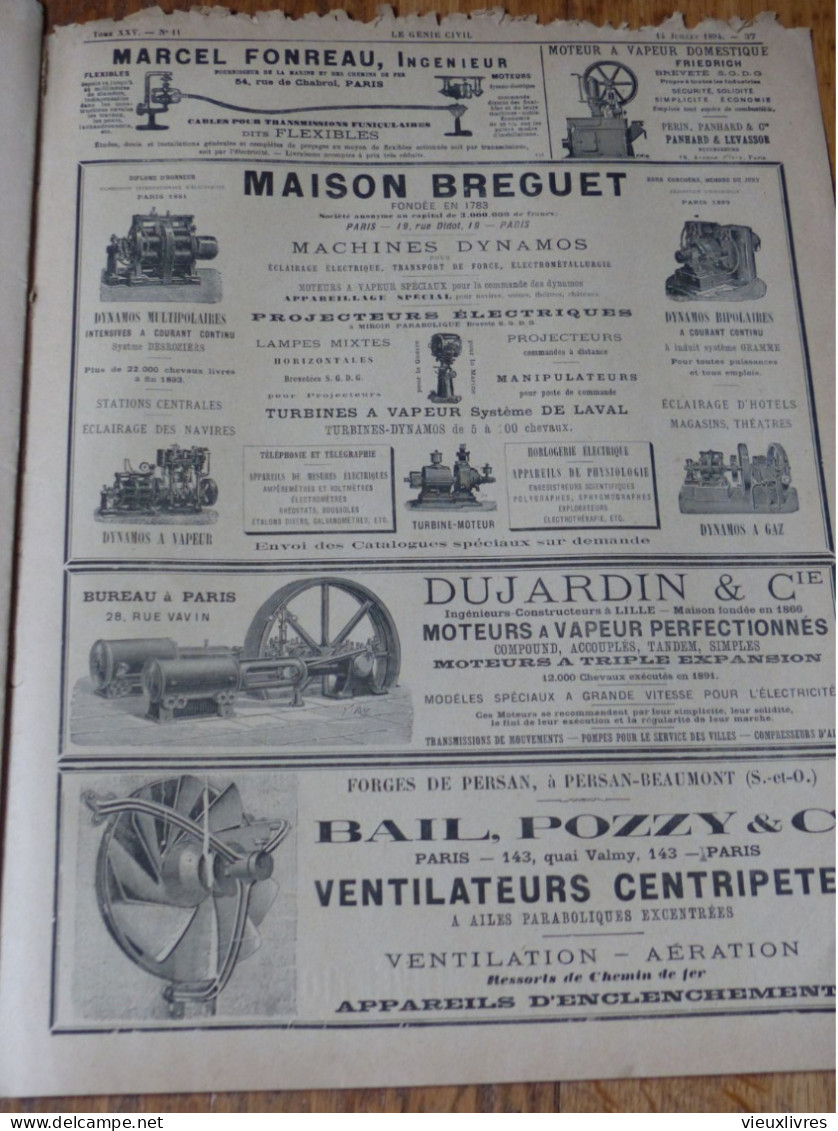 Le Génie Civil 14 Juillet 1894 Pont Levant De Larrey Côte D'Or Avec Planche Technique - Magazines - Before 1900