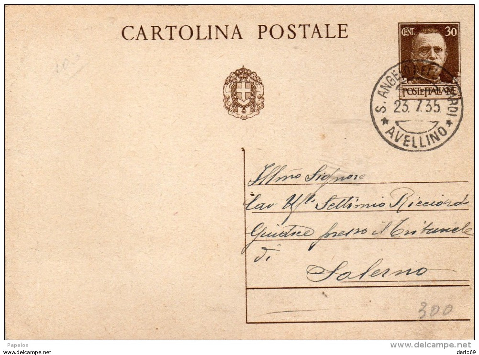 1935  CARTOLINA CON ANNULLO S. ANGELO DEI LOMBARDI AVELLINO - Ganzsachen