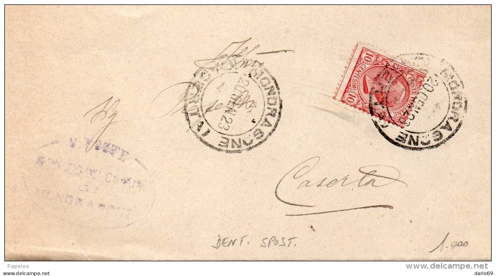 1923  LETTERA CON ANNULLO MONDRAGONE CASERTA -- DENTELLATURA  SPOSTATA - Poststempel