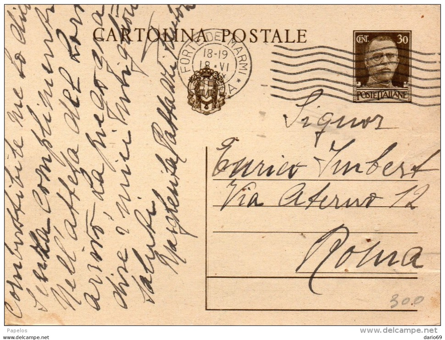 1939  CARTOLINA CON ANNULLO FORTE DEI MARMI LUCCA - Entiers Postaux