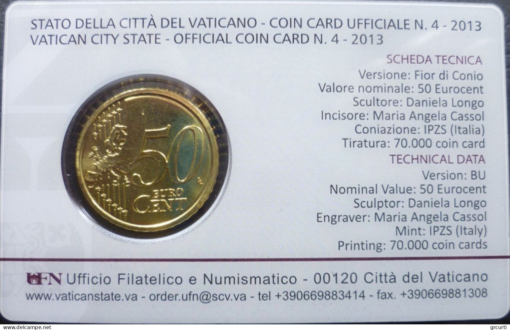 Vaticano - 50 Centesimi 2013 - Coincard N. 4 - KM# 387 - Vatican