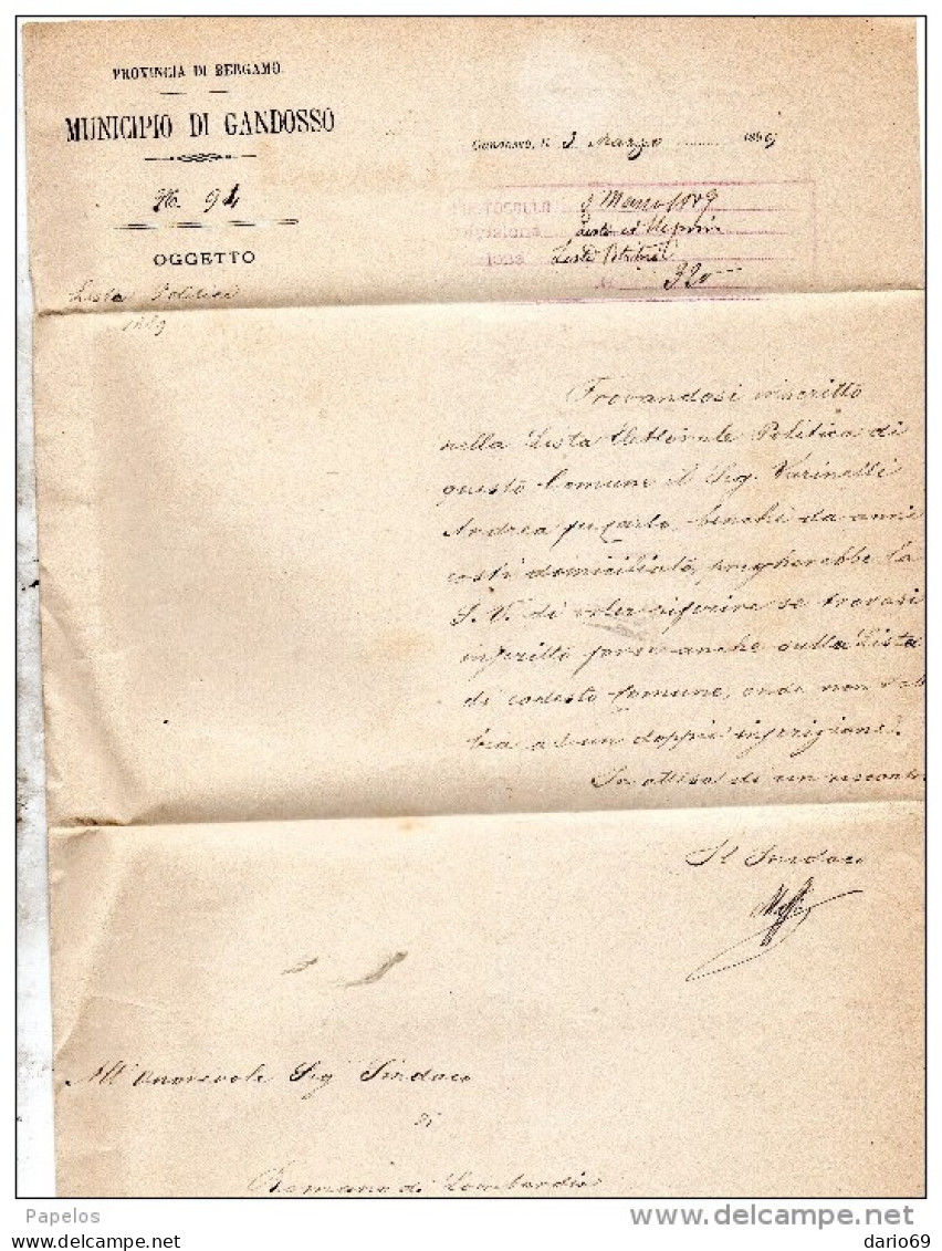 1889 LETTERA CON ANNULLO TAGLIUNO BERGAMO - Marcophilia