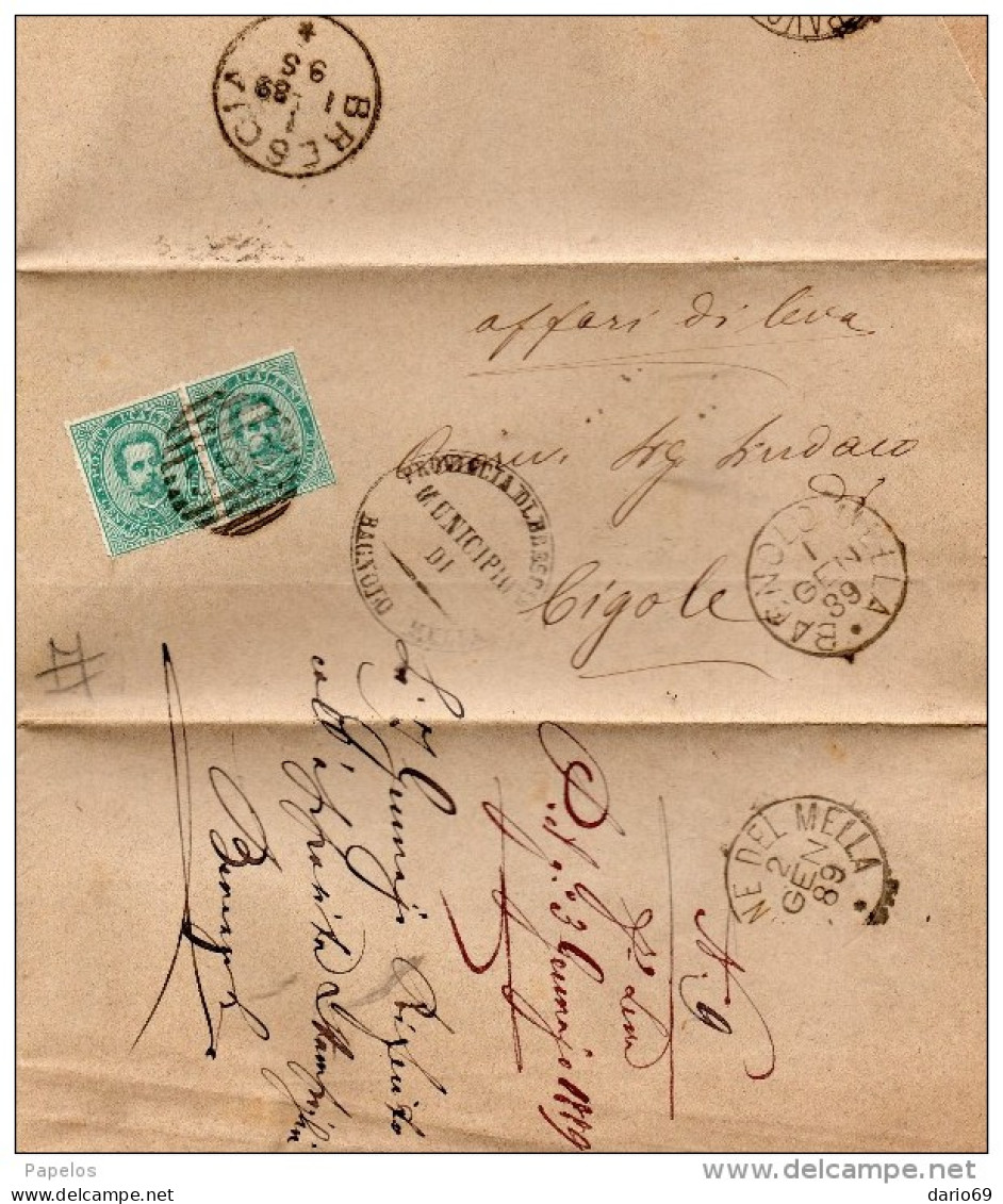 1889 LETTERA CON ANNULLO BAGNOLO MELLA BRESCIA - Marcophilie