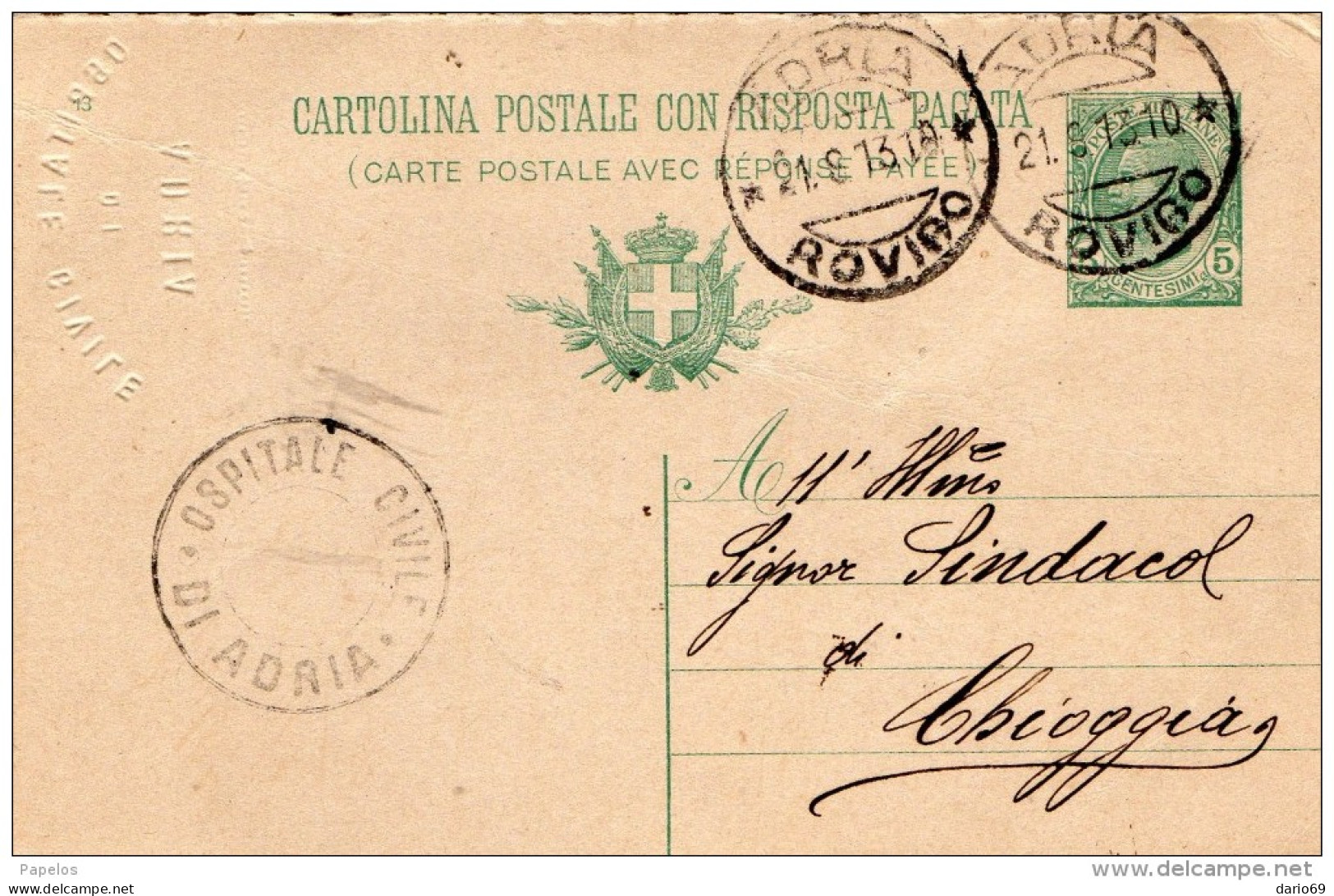 1913 CARTOLINA  CON ANNULLO  ADRIA    ROVIGO - Stamped Stationery