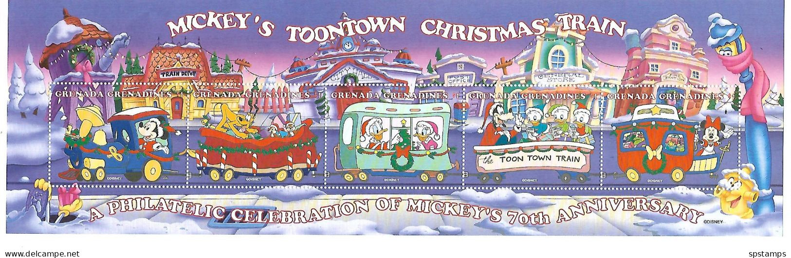 Disney Grenada Gr 1998 Mickey's Toontown Christmas Train MS MNH - Disney