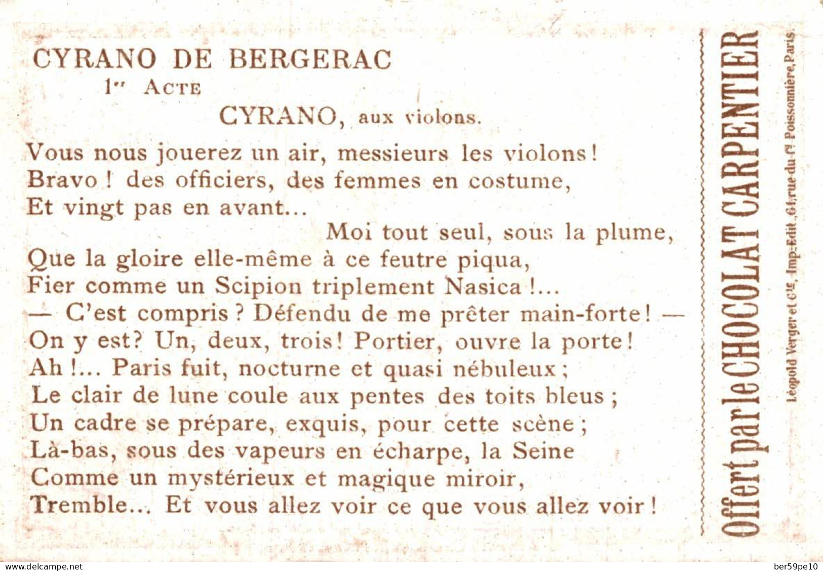 CHROMO CHOCOLAT CARPENTIER CYRANO DE BERGERAC - Other & Unclassified