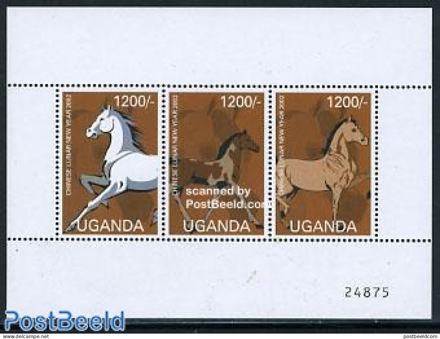 Uganda 2002 Year Of The Horse 3v M/s, Mint NH, Nature - Various - Horses - New Year - Neujahr