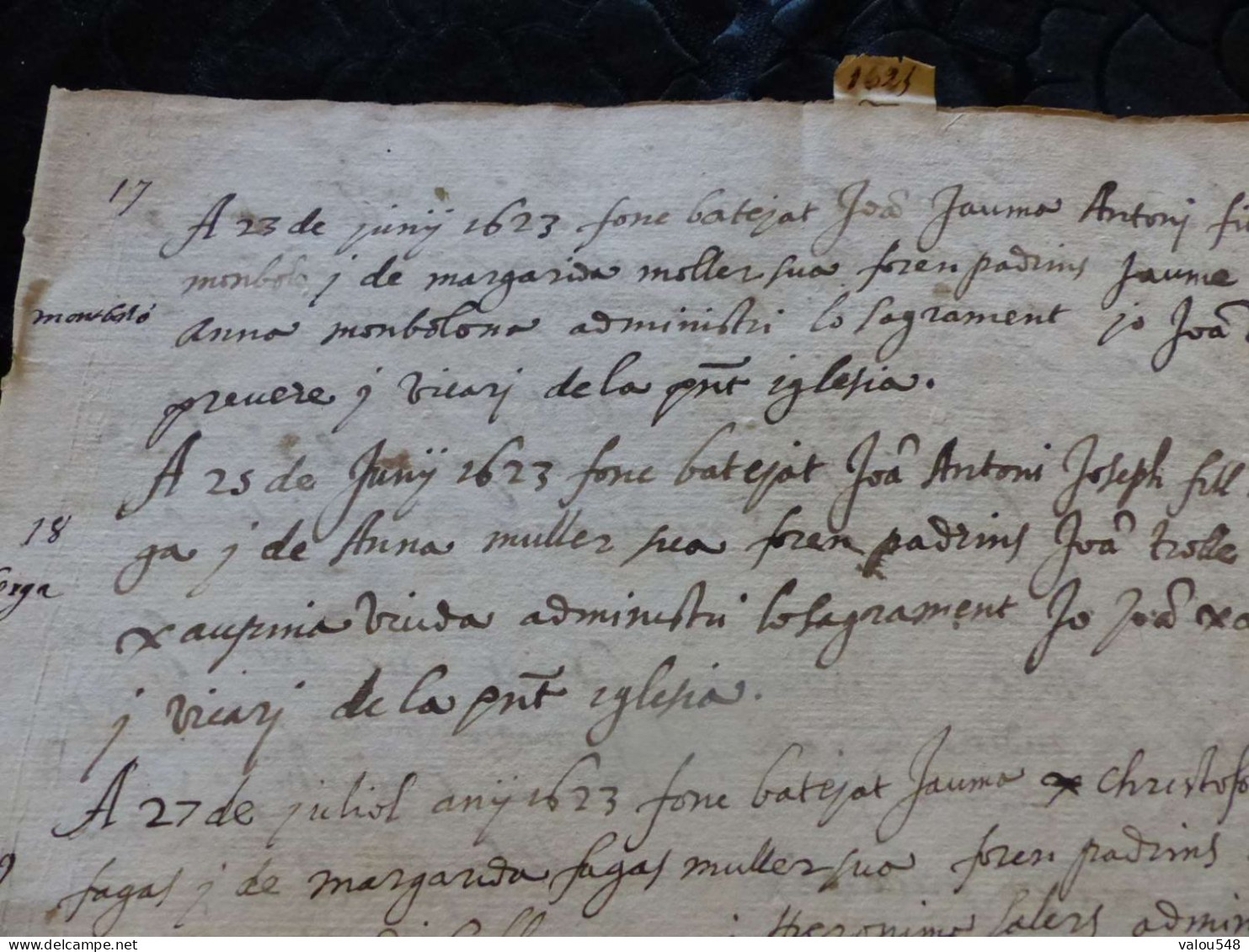 VP-91 , Registre Manuscrit  De Naissance Datant De 1623 - Manuscripten