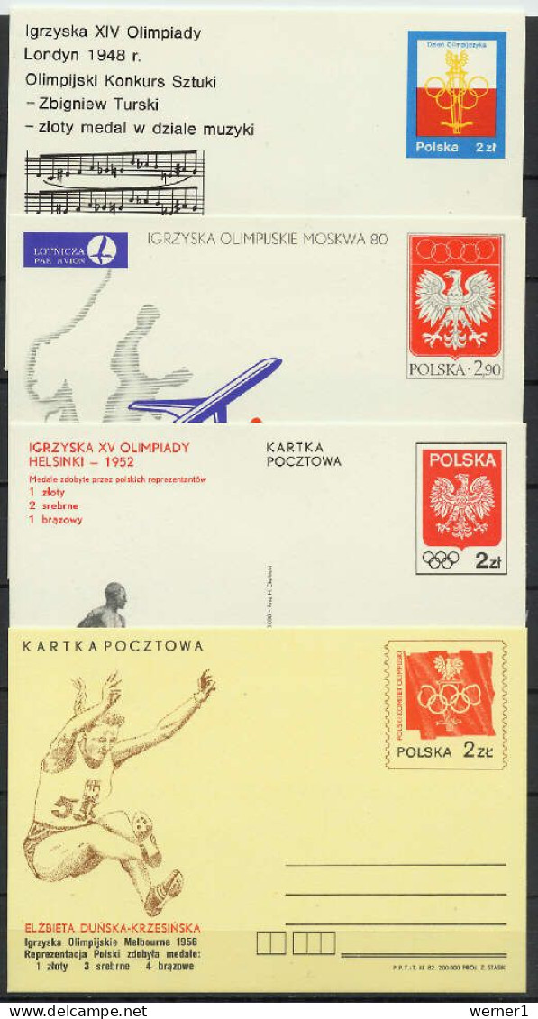 Poland 1980/1982 Olympic Games, 4 Commemorative Postcards - Ete 1980: Moscou