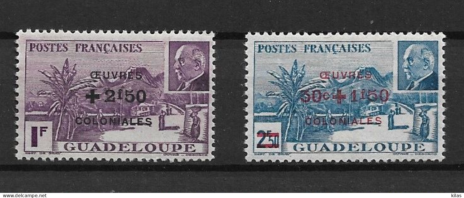 GUADELOUPE 1944 Maréchal Pétain, Surchargés – Œuvres Coloniales MNH - 1944 Maréchal Pétain, Surchargés – Œuvres Coloniales