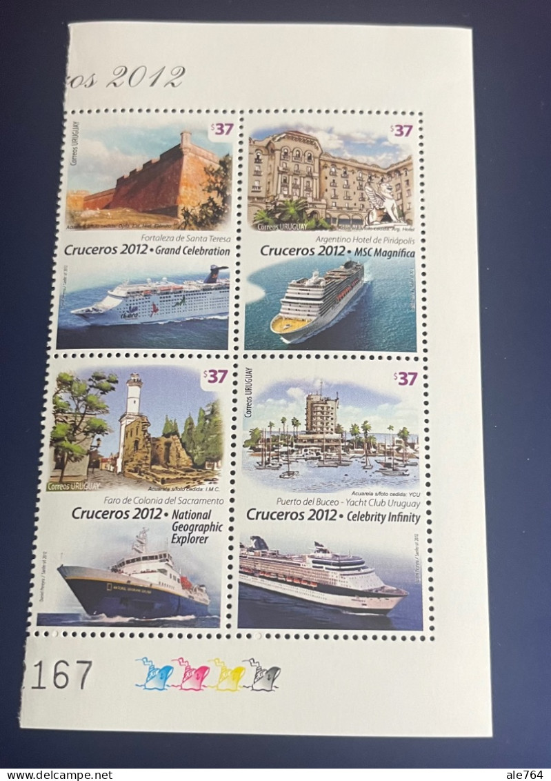 Uruguay 2012 Cruise Ships, Strip Of 4, Sc 2392, Y 2579/82, MNH. - Uruguay