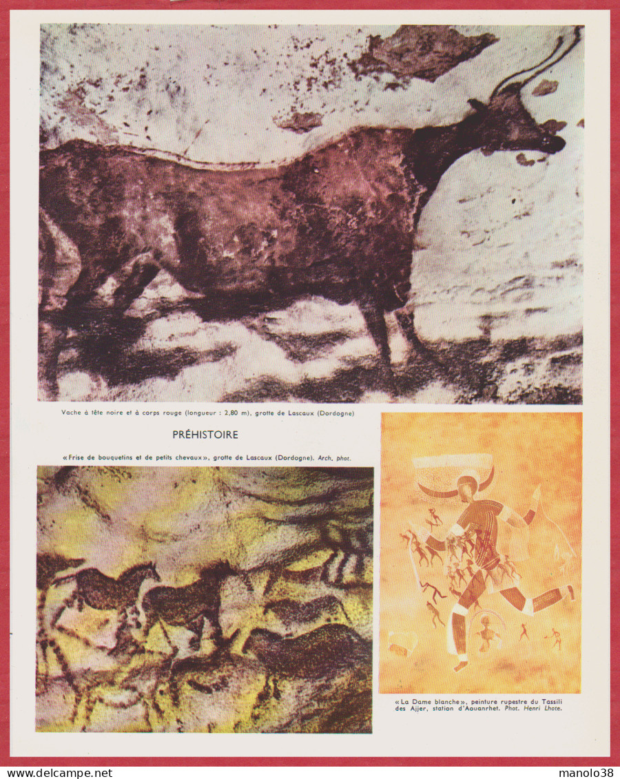 Préhistoire. Cartes De L'Europe Et Dans Le Monde. Art Pariétale. Peinture Rupestre Lascaux, Tassili ... Larousse 1960. - Historische Dokumente