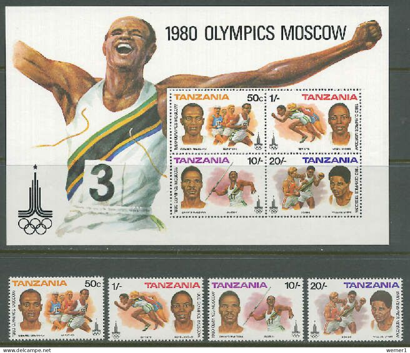 Tanzania 1980 Olympic Games Moscow, Athletics, Set Of 4 + S/s MNH - Zomer 1980: Moskou