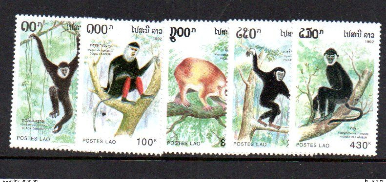 LAOS -1992 - NATIVE APES SET OF 5 MINT NEVER HINGED - Laos