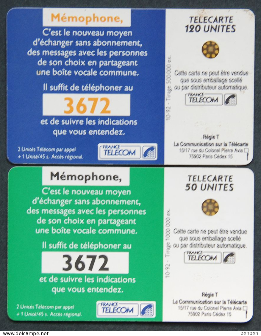 Télécartes Memophone 3672 Echanger Sans Abonnement Boite Vocale Commune 1992 120U 50U Agence France Télécom - Unclassified