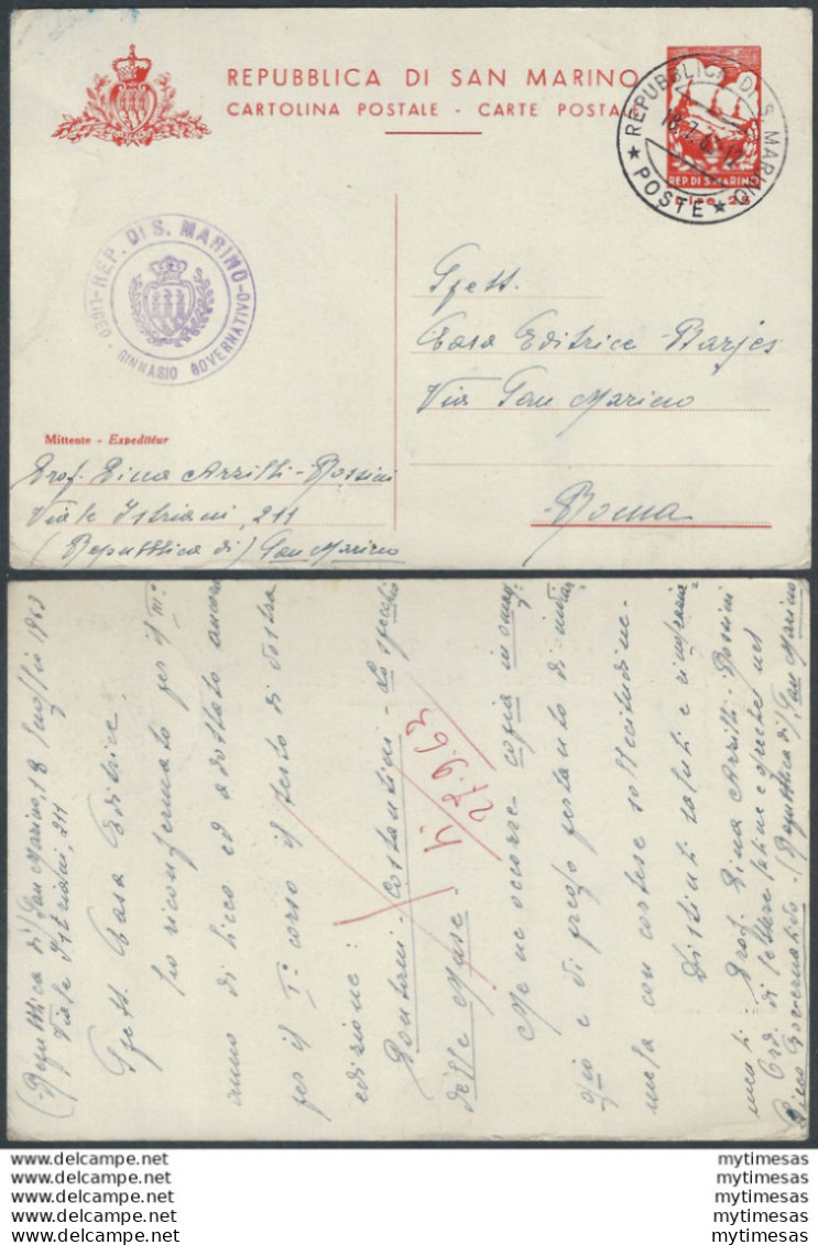 1959 San Marino Cartolina Postale Tre Penne Cancelled Filagrano N. C28 - Andere & Zonder Classificatie