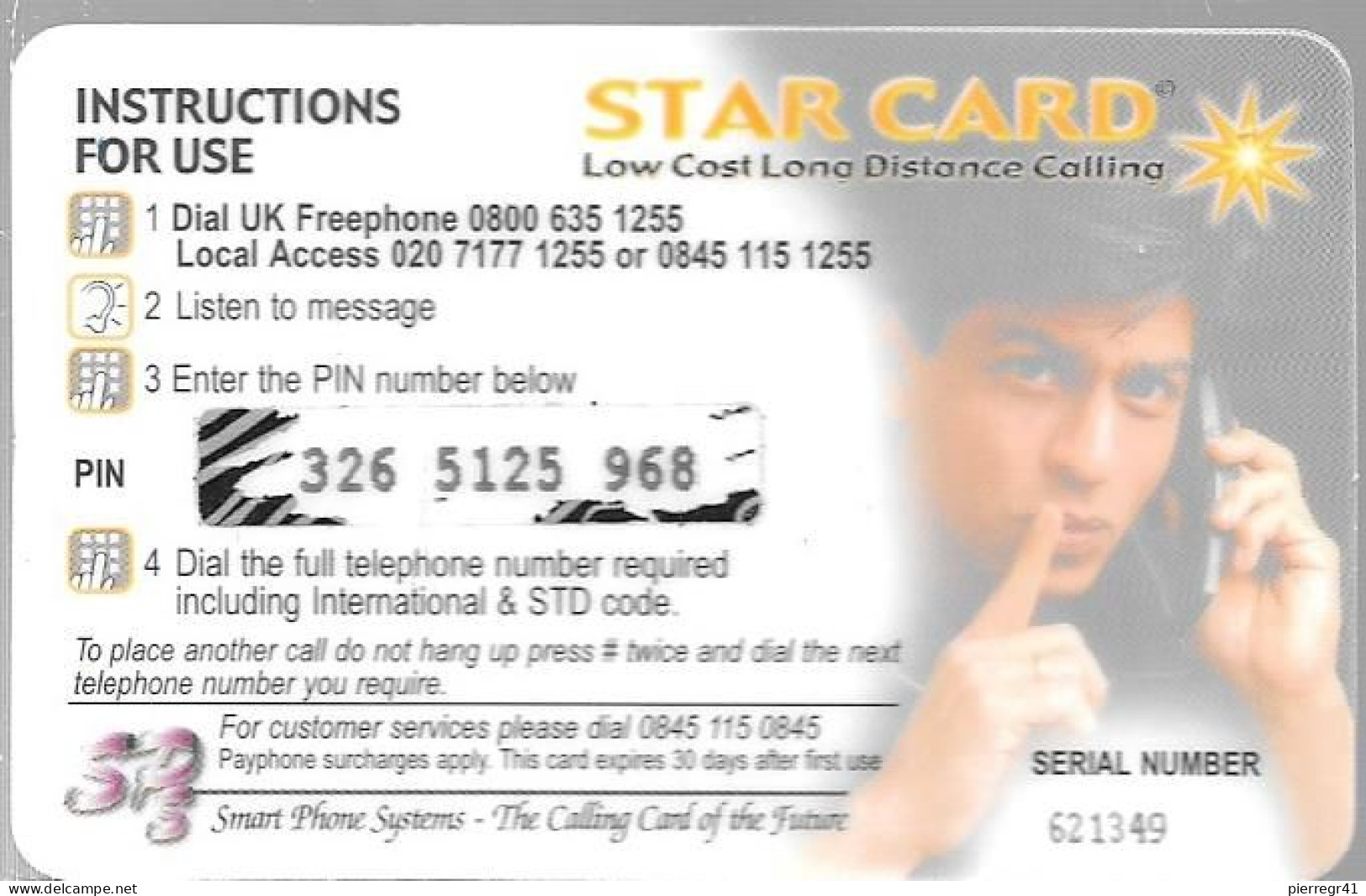 CARTE-PREPAYEE-GB-STARCARD-5£-ACTEUR INDIEN SRK-SHAH RUKH KHAN-Gratté-TBE - Cinéma