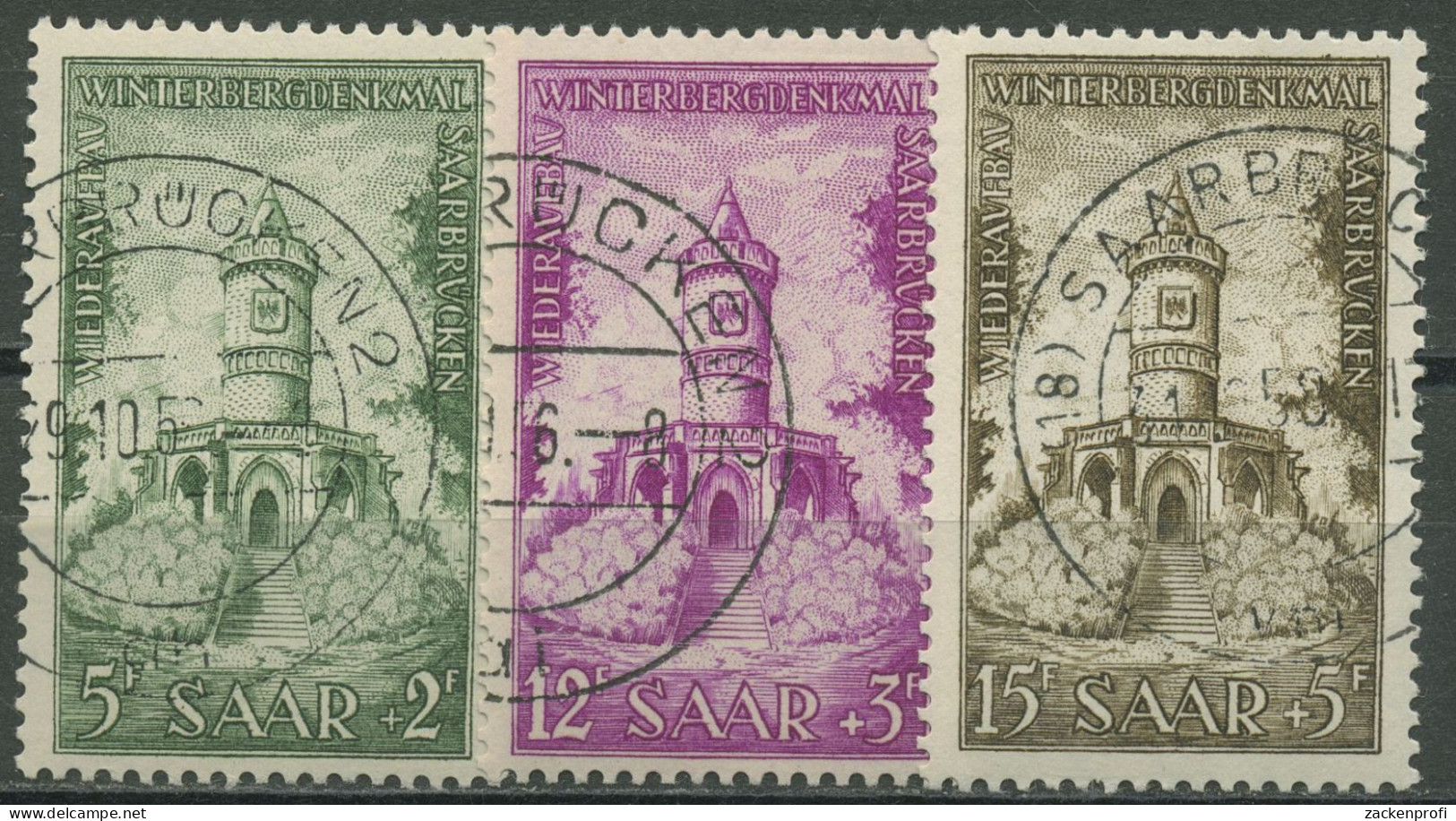 Saarland 1956 Wiederaufbau Saarländischer Denkmäler 373/75 Gestempelt - Neufs