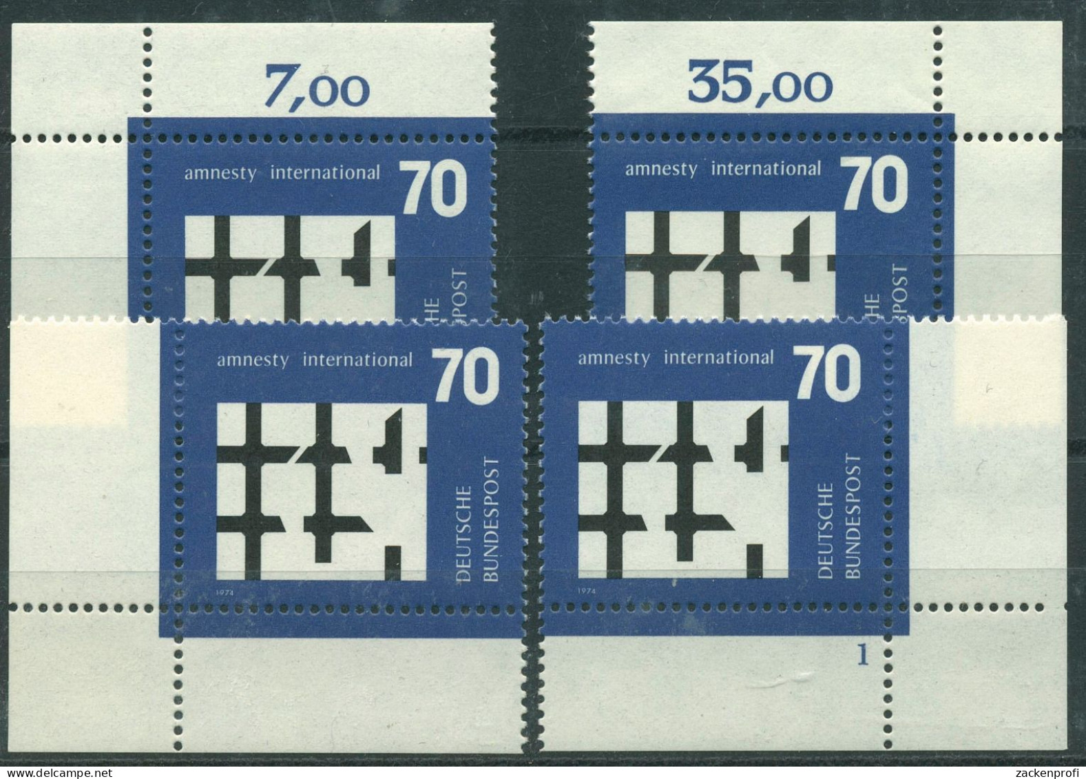 Bund 1974 Amnesty International 814 Alle 4 Ecken Postfrisch (E554) - Ungebraucht