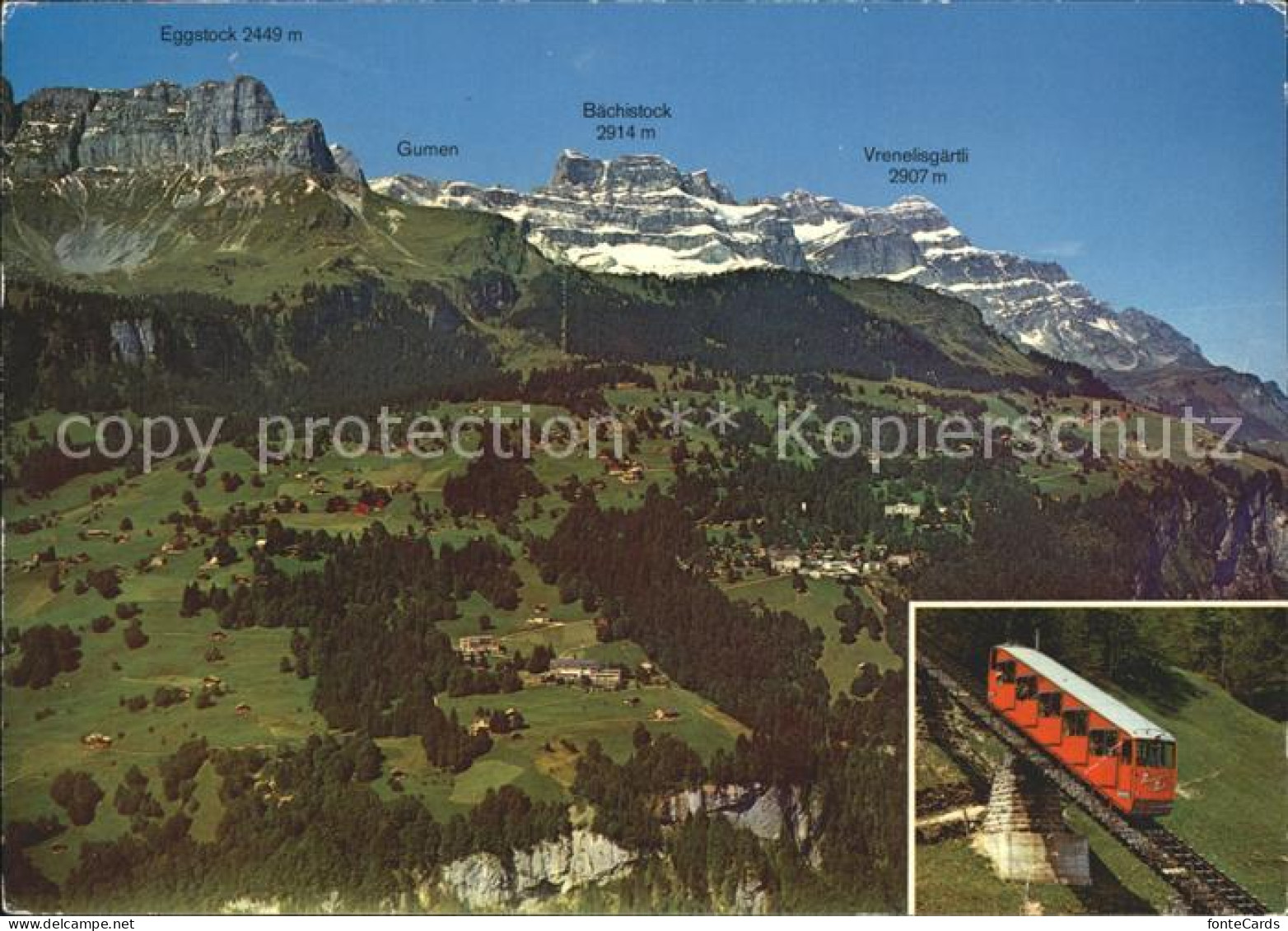 12219387 Braunwald GL Blick Auf Die Bergterrasse Mit Bergbahn Braunwald - Autres & Non Classés