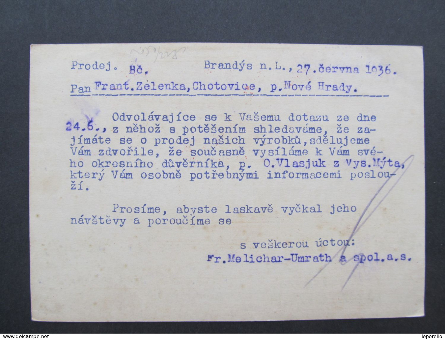 AK Brandýs Nad Labem - Chotovice Nové Hrady 1936 Frankotyp Melichar  Frankotype Postfreistempel // P9846 - Lettres & Documents