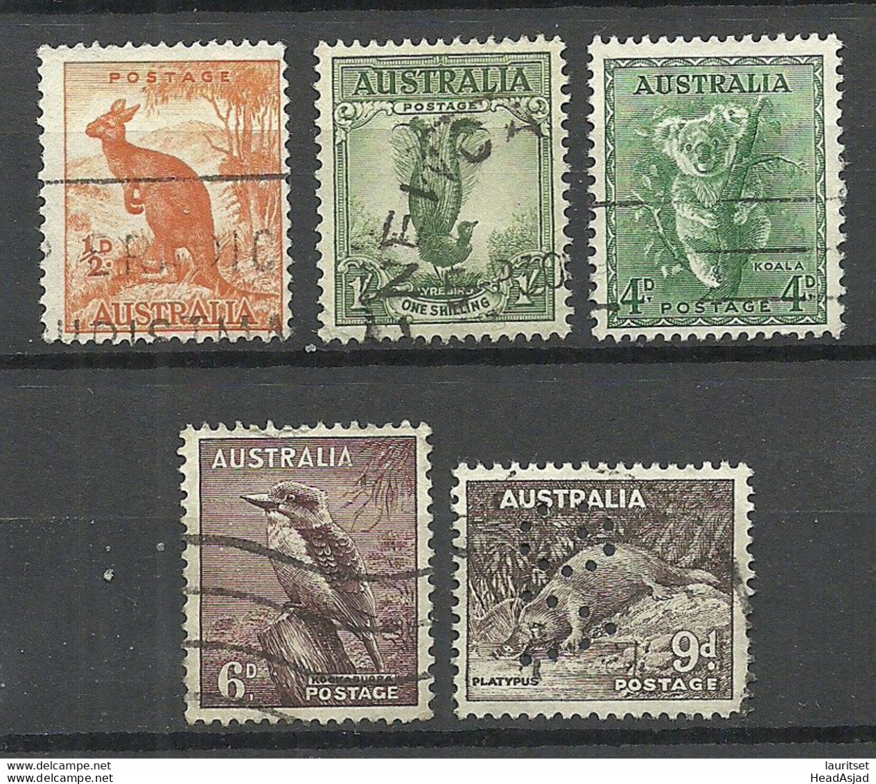 Australia Birds & Animals, 5 Stamps, O Incl. Perfin - Other & Unclassified