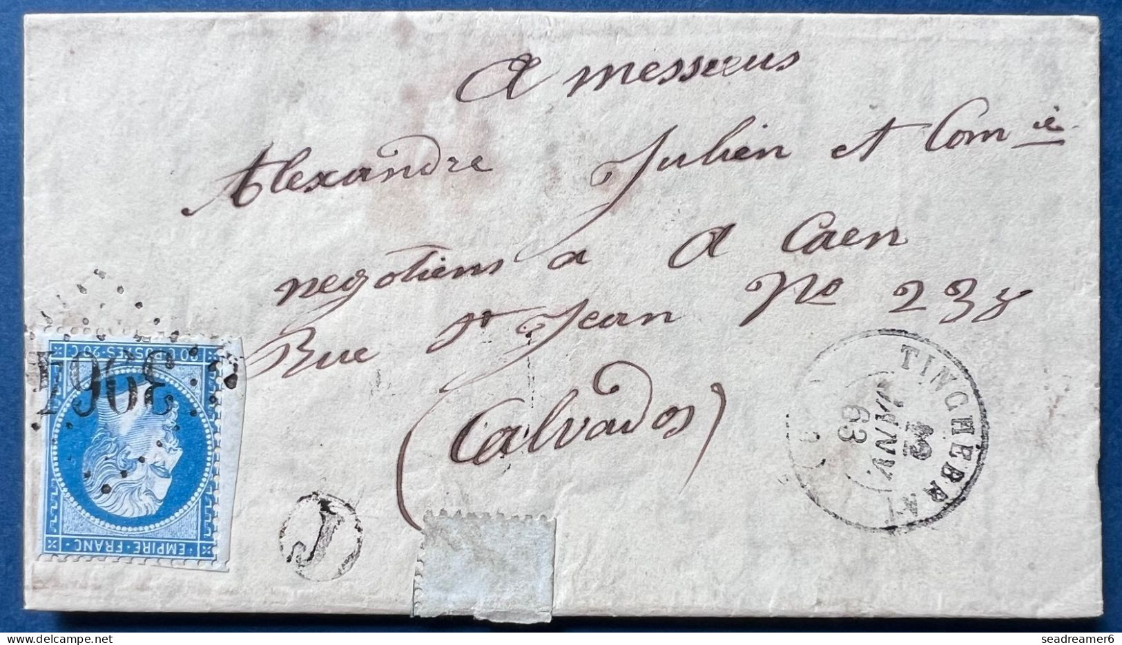 Lettre De ST JEAN DES BOIS Boite Rurale " J " Identifiée Napoleon N°22 20c Bleu Obl GC 3964 + Càd T15 De TINCHEBRAI TTB - 1862 Napoléon III