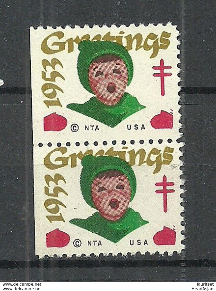 USA 1953 Christmas Noel Weihnachten Vignette Poster Stamp As Pair (*) - Christmas