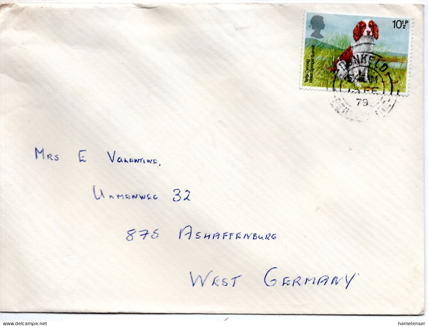 78850 - Grossbritannien - 1979 - 10.5p Spaniel EF A Bf DUNKELD -> Westdeutschland - Chiens