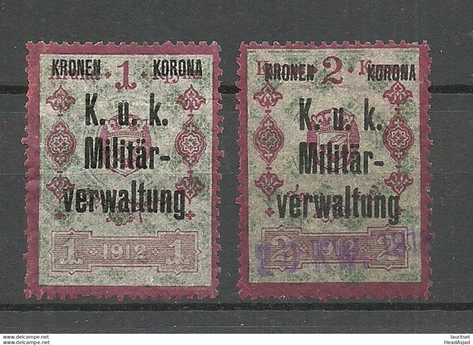 Österreich AUSTRIA K. U K. 1912 Militärverwaltung Revenue Tax Steuermarken  O - Revenue Stamps