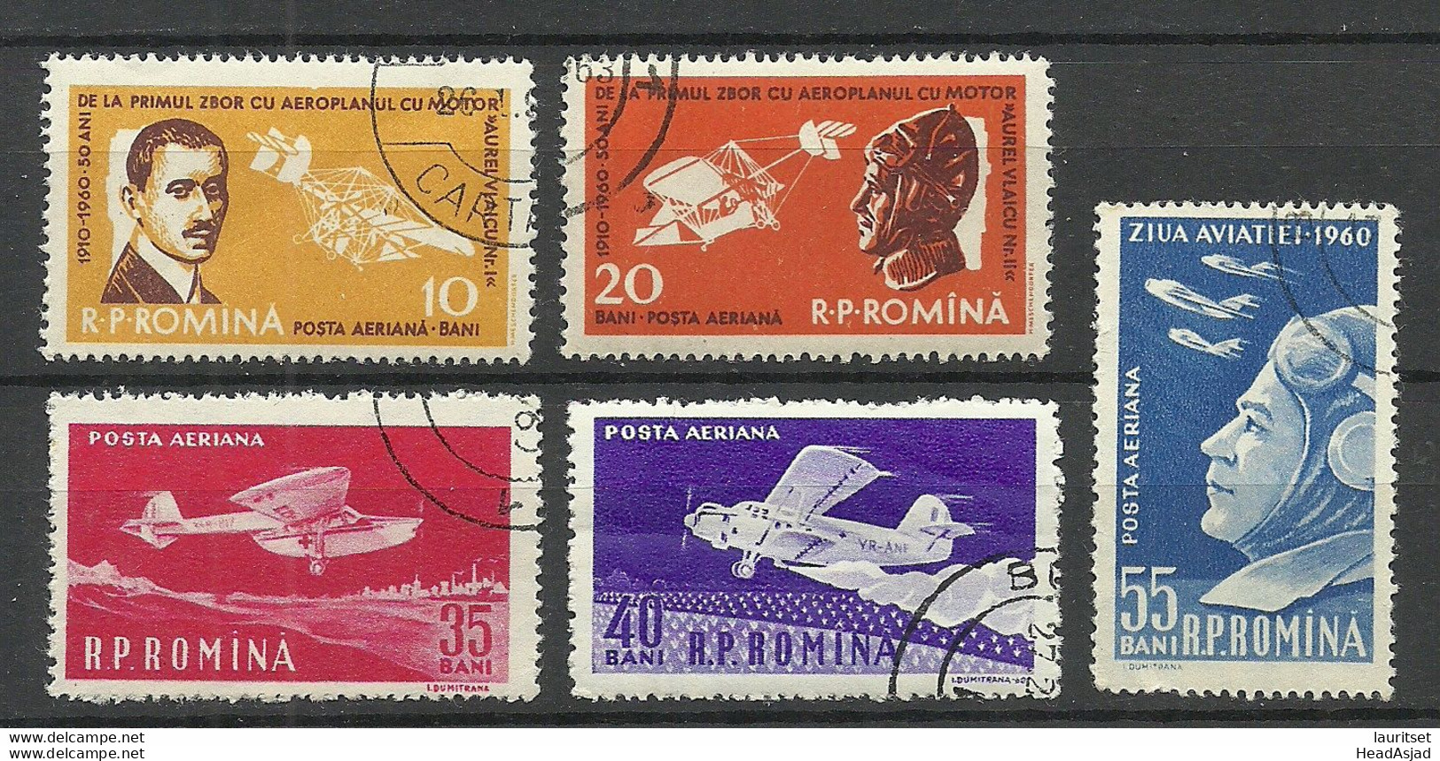 Romania 1960 Michel 2861 - 2865 Aviation Flugzeug Air Plane Tag D. Flugwesens Aurel Vlaicu - Flugzeuge