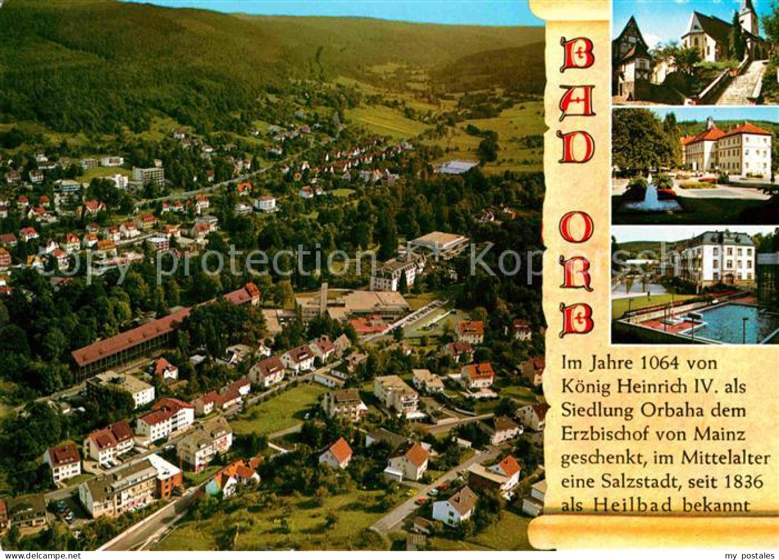 72755579 Bad Orb Fliegeraufnahme Martinskirche Salinenplatz Rathaus Thermalbad K - Bad Orb