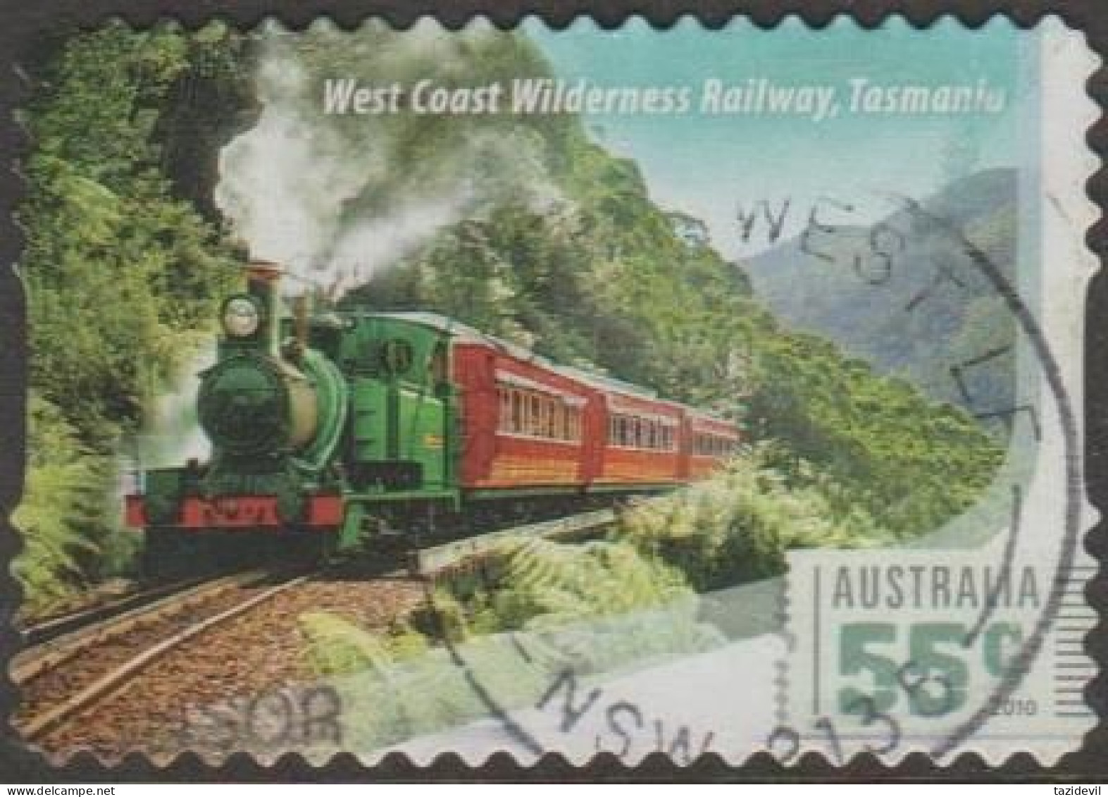 AUSTRALIA - DIE-CUT-USED 2010 55c Australian Railway Journeys - Tasmanian Tourist Train - Used Stamps