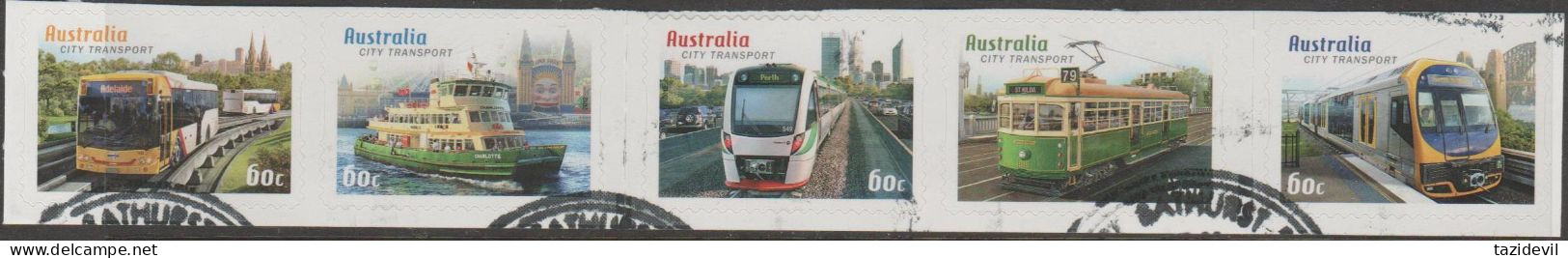 AUSTRALIA - DIE-CUT-USED 2012 $3.00 Capital City Transport - Strip Of Five Backing Attached - Usati