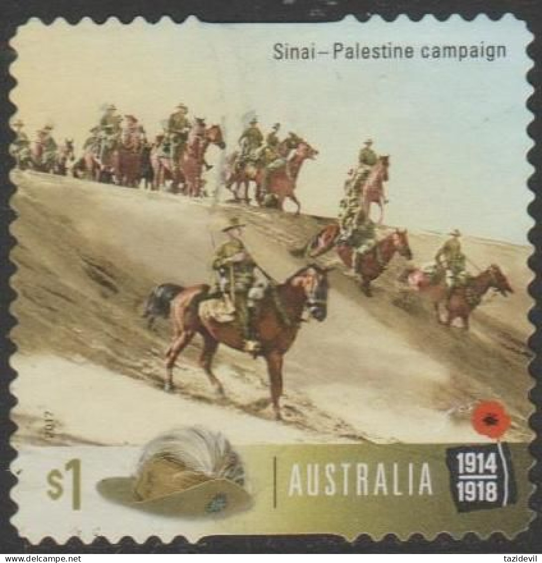 AUSTRALIA - DIE-CUT-USED 2017 $1.00 Centenary Of WWI 1917: Sinai-Palestine Campaign - Soldiers/Horses - Gebraucht