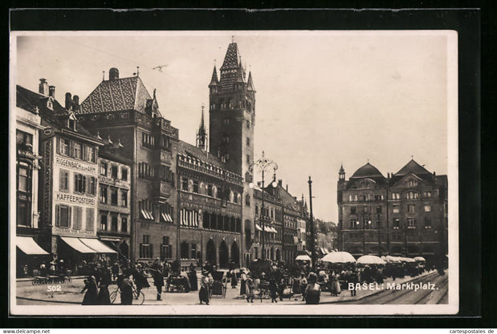 AK Basel, Belebter Marktplatz  - Bazel