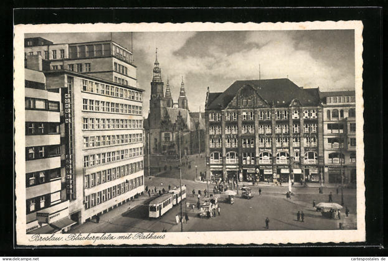 AK Breslau, Blücherplatz Mit Rathaus Und Strassenbahn  - Tramways